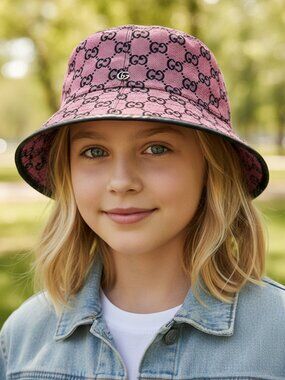 GUCCI Pink & Black GG Monogram Canvas Bucket Hat, Size S (56cm)